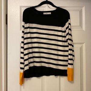 Zara knit striped sweater with yellow sleeve end